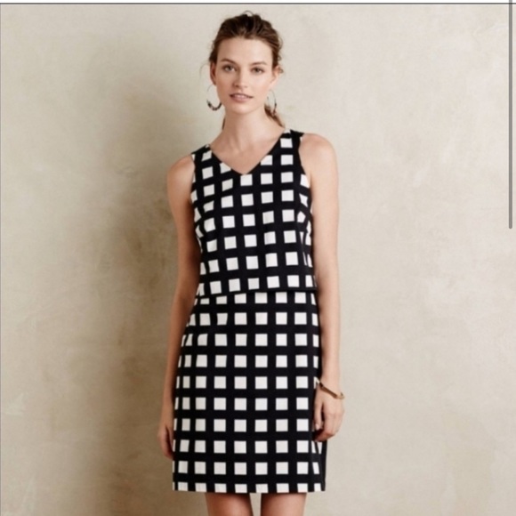 Anthropologie Tabitha Gridway black  white  shift dress, size 6 - Picture 2 of 12